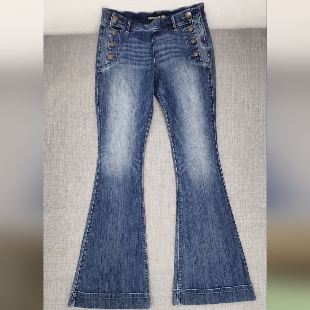 Express Women's Blue Flare Wide Leg Jeans